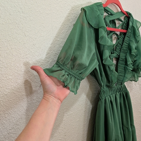 NWT ASOS DESIGN Green Ruffle Cutout Mini Dress Open Back Size US 4 Tiered Skirt - Picture 7 of 13